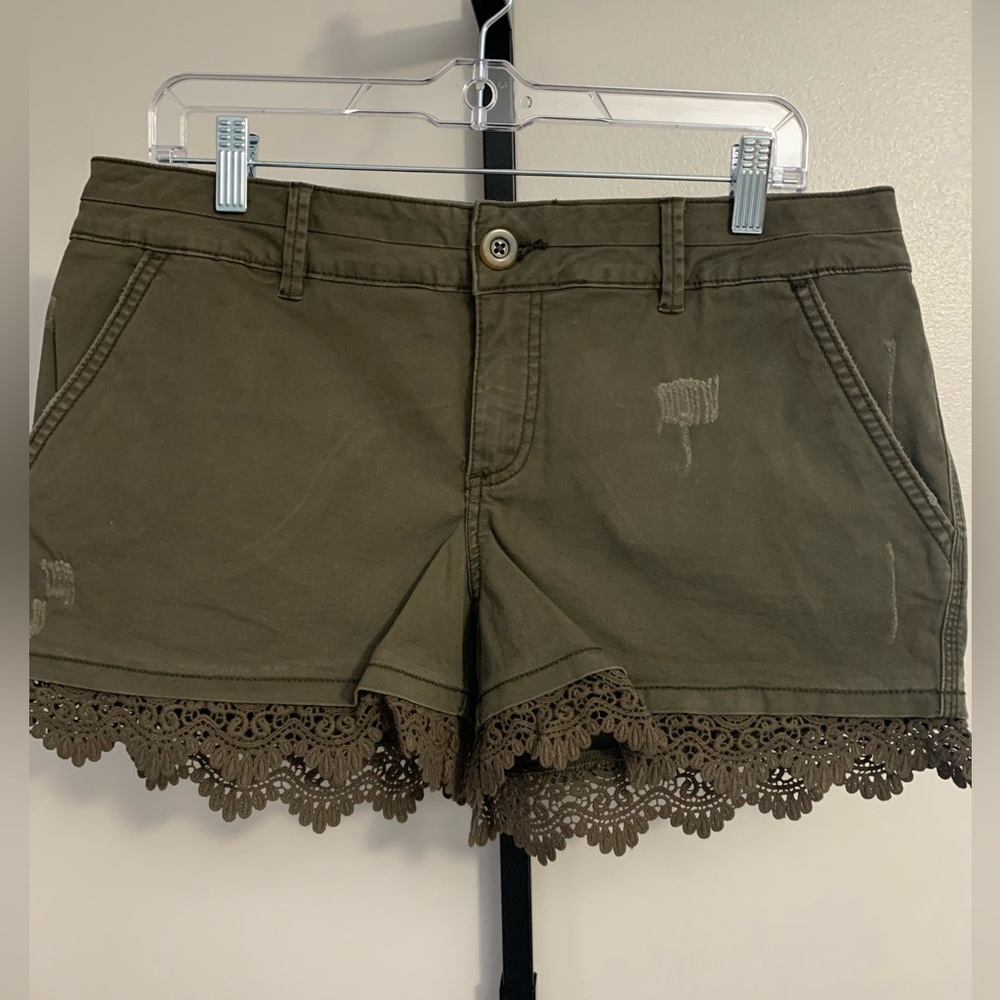 Maurices Olive Shorts with Lace Trim